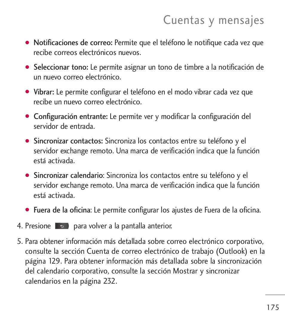 Cuentas y mensajes | LG LGL55C User Manual | Page 417 / 506