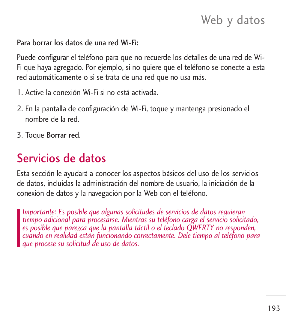 Servicios de datos, Web y datos | LG LGL55C User Manual | Page 435 / 506