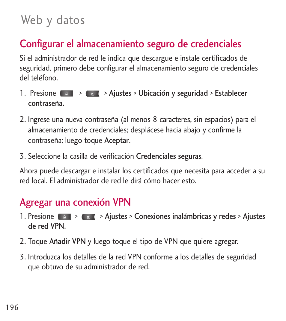 Web y datos, Agregar una conexión vpn | LG LGL55C User Manual | Page 438 / 506