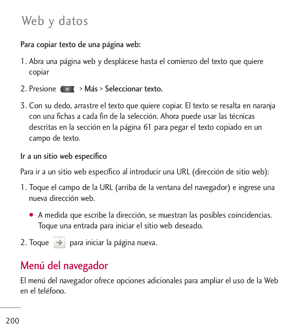 Web y datos, Menú del navegador | LG LGL55C User Manual | Page 442 / 506