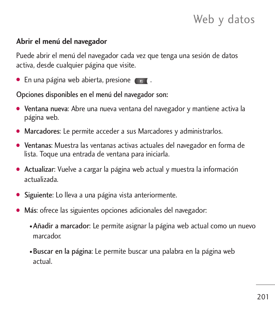 Web y datos, Abrir el menú del navegador | LG LGL55C User Manual | Page 443 / 506