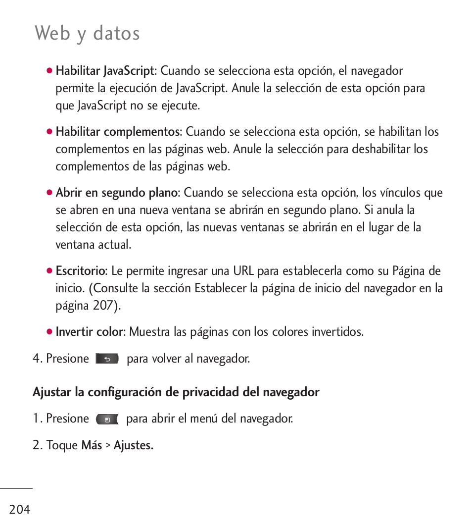 Web y datos | LG LGL55C User Manual | Page 446 / 506