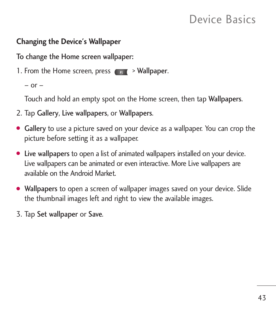 Device basics | LG LGL55C User Manual | Page 45 / 506