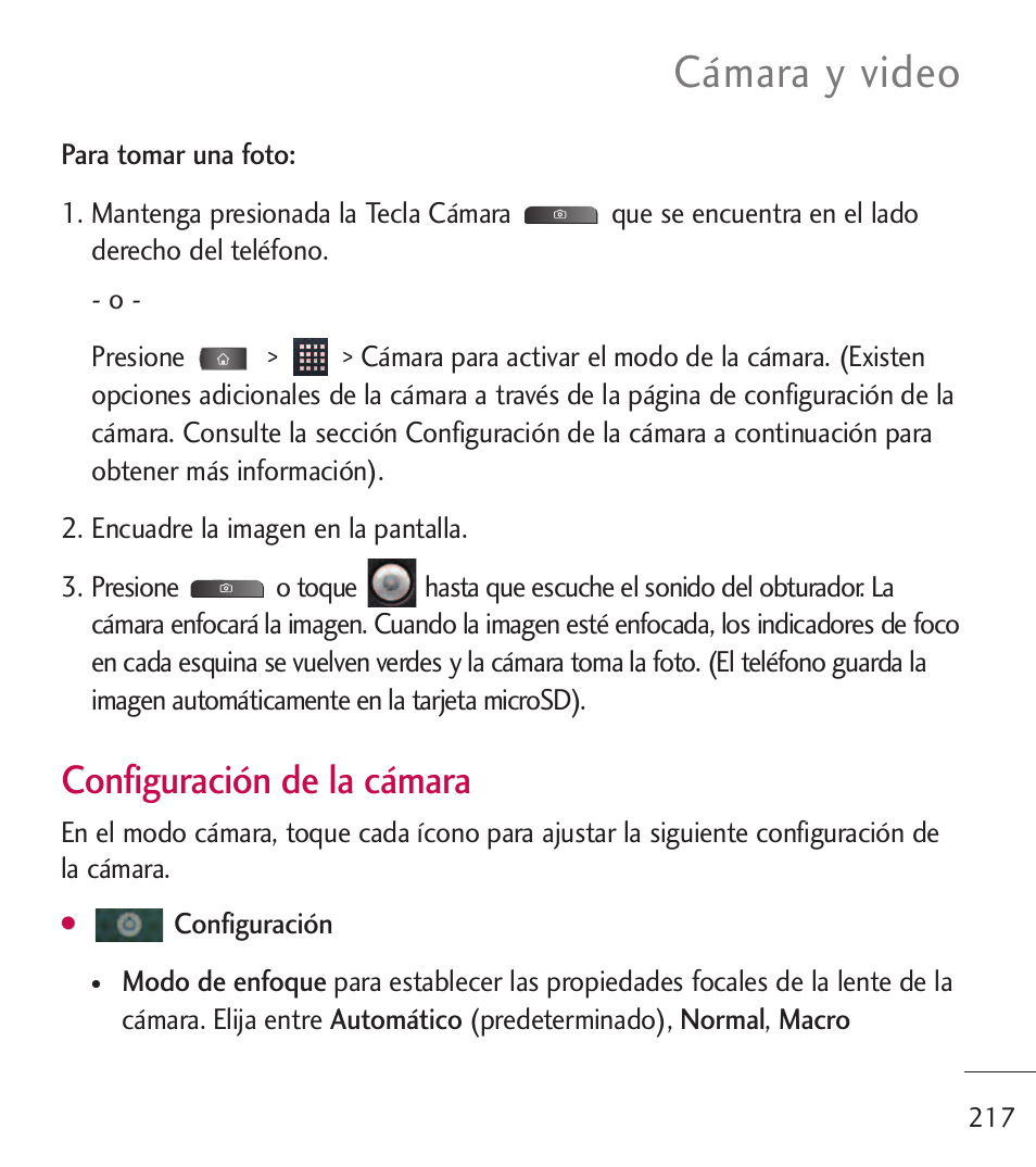 Cámara y video, Configuración de la cámara | LG LGL55C User Manual | Page 459 / 506