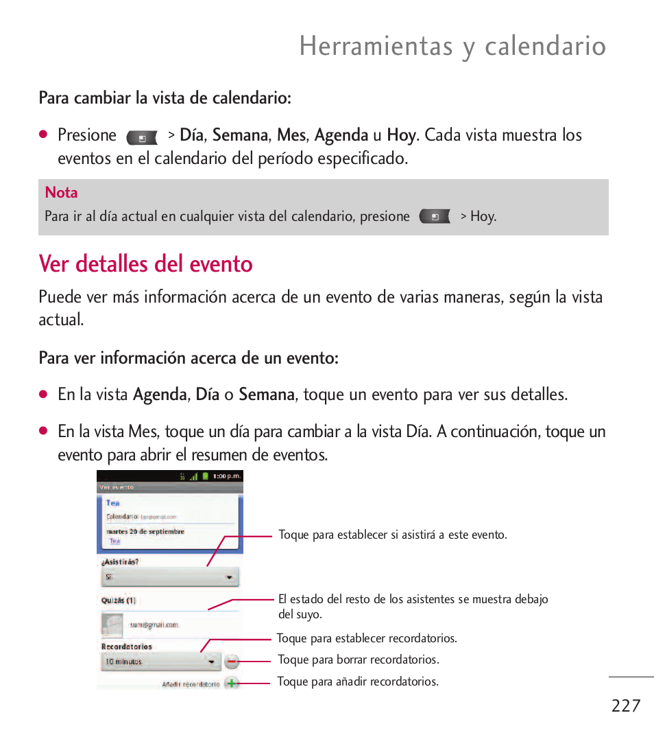 Herramientas y calendario, Ver detalles del evento | LG LGL55C User Manual | Page 469 / 506