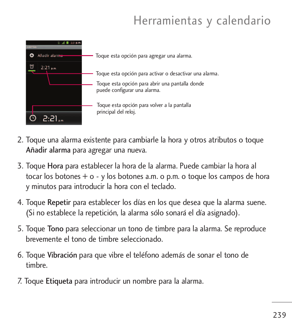 Herramientas y calendario | LG LGL55C User Manual | Page 481 / 506