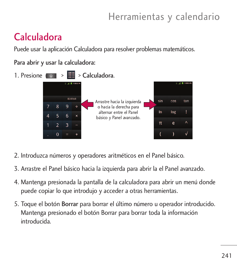 Calculadora, Herramientas y calendario | LG LGL55C User Manual | Page 483 / 506