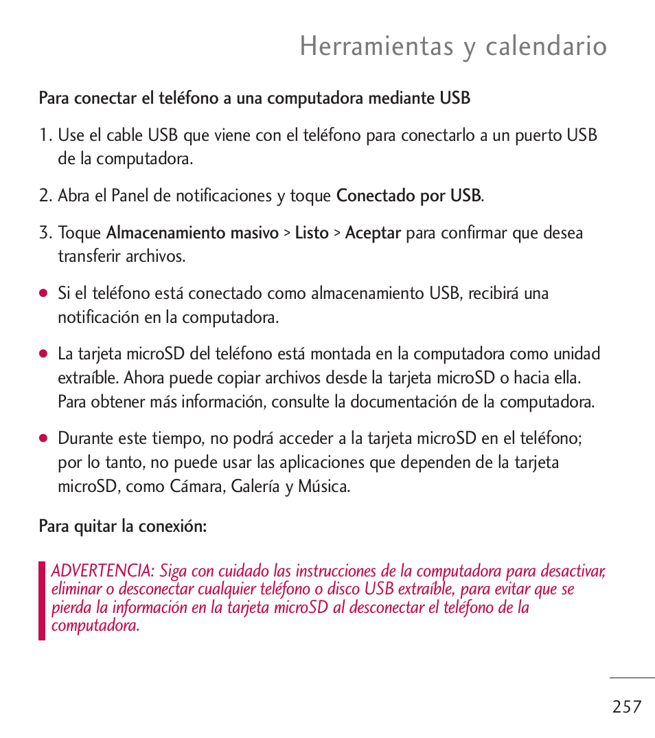 Herramientas y calendario | LG LGL55C User Manual | Page 499 / 506