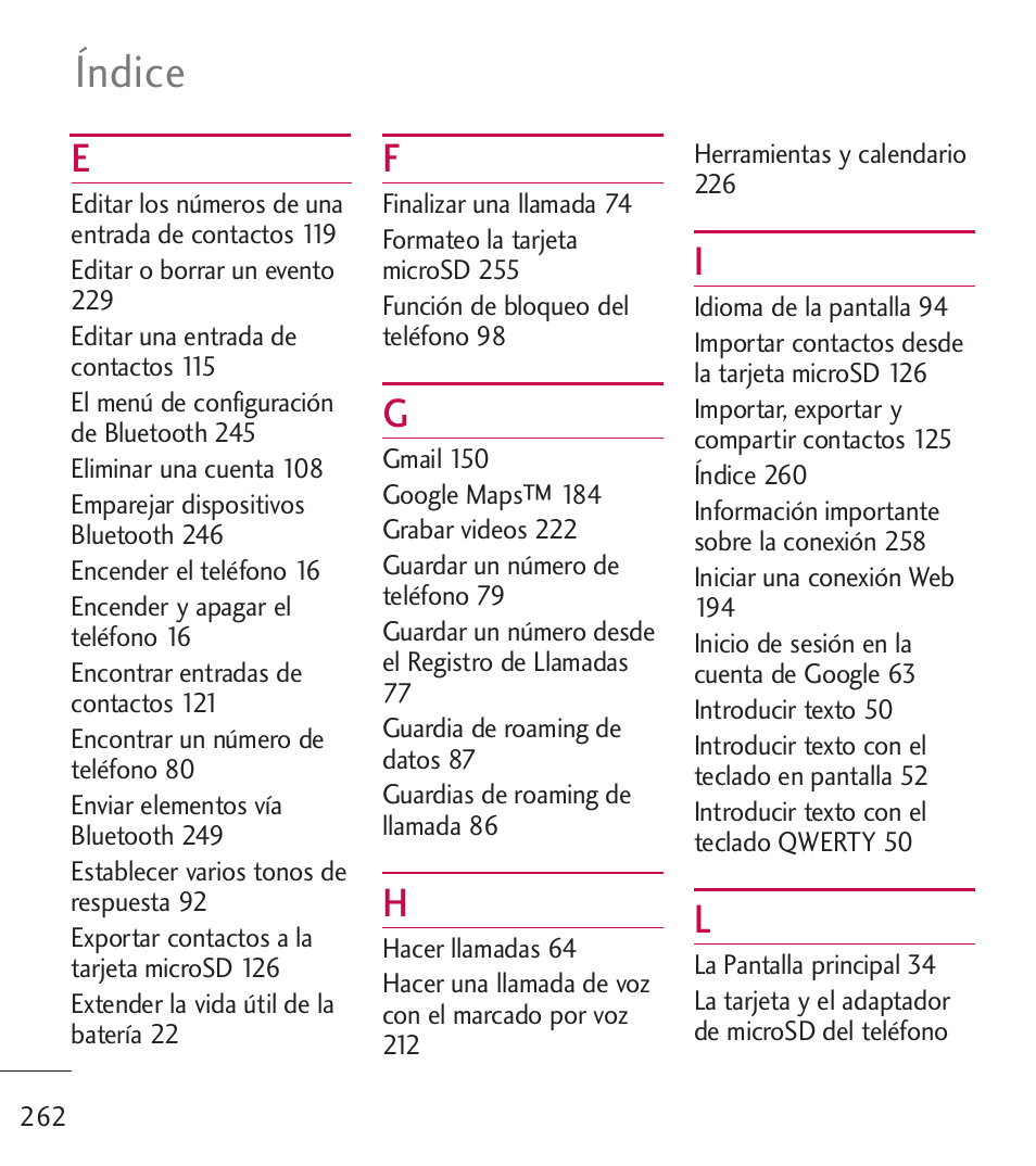 Índice | LG LGL55C User Manual | Page 504 / 506