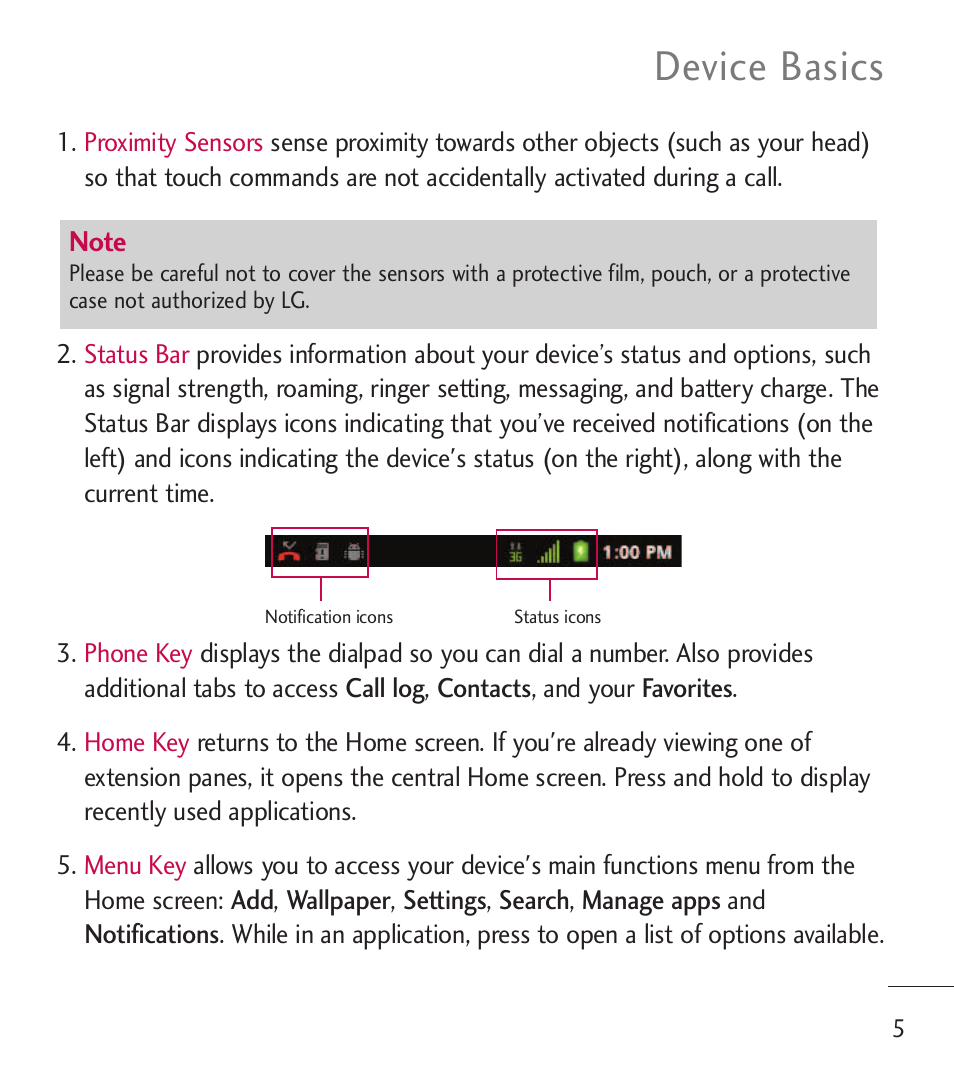 Device basics | LG LGL55C User Manual | Page 7 / 506