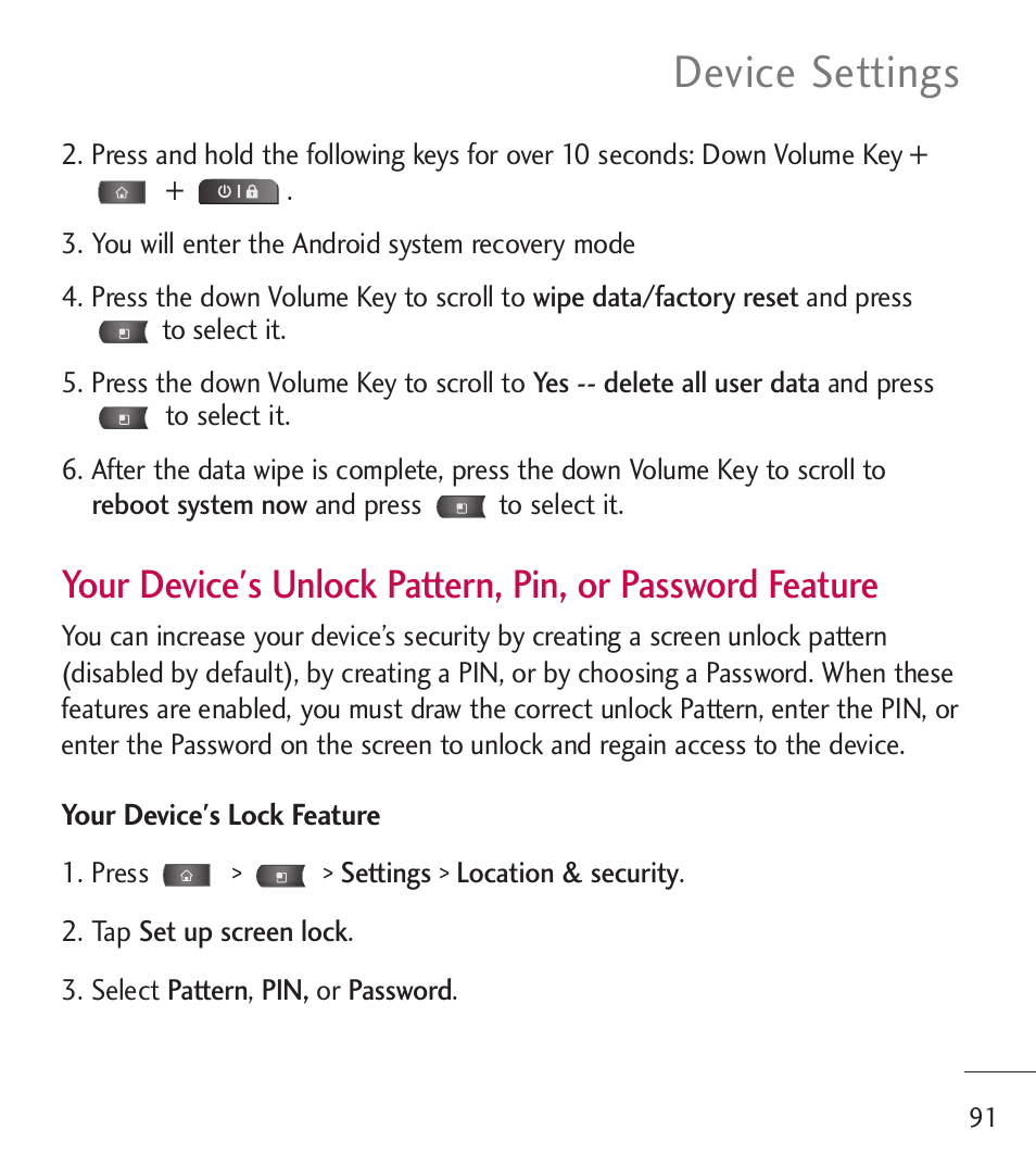 Device settings | LG LGL55C User Manual | Page 93 / 506