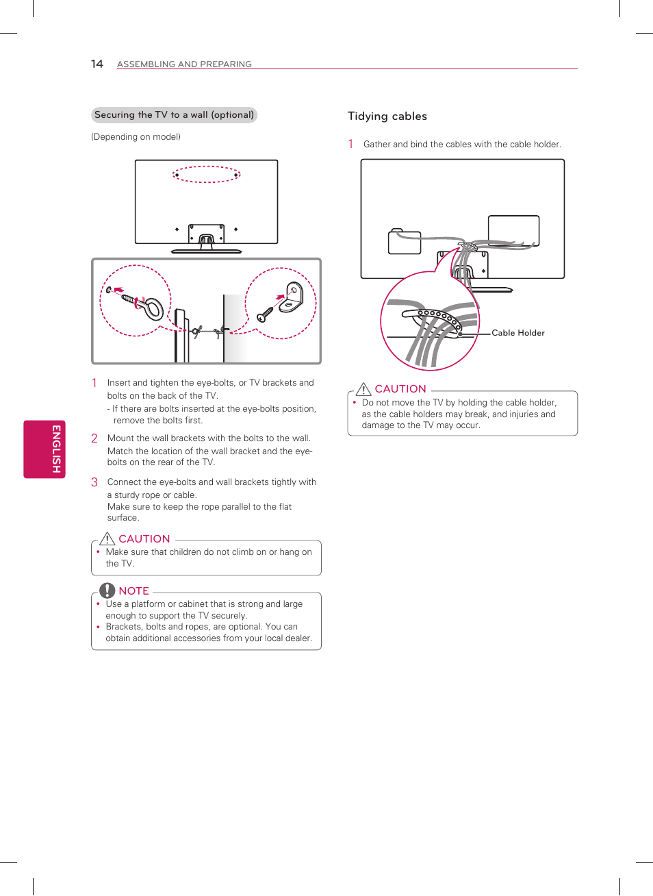 Tidying cables 1 | LG 50LN5400 User Manual | Page 14 / 48