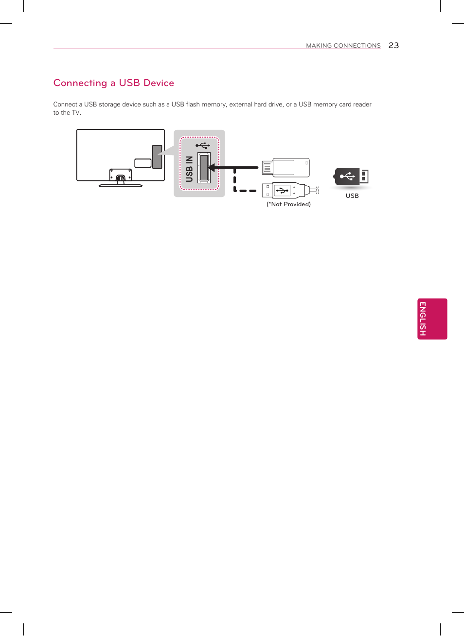 Connecting a usb device | LG 50LN5400 User Manual | Page 23 / 48