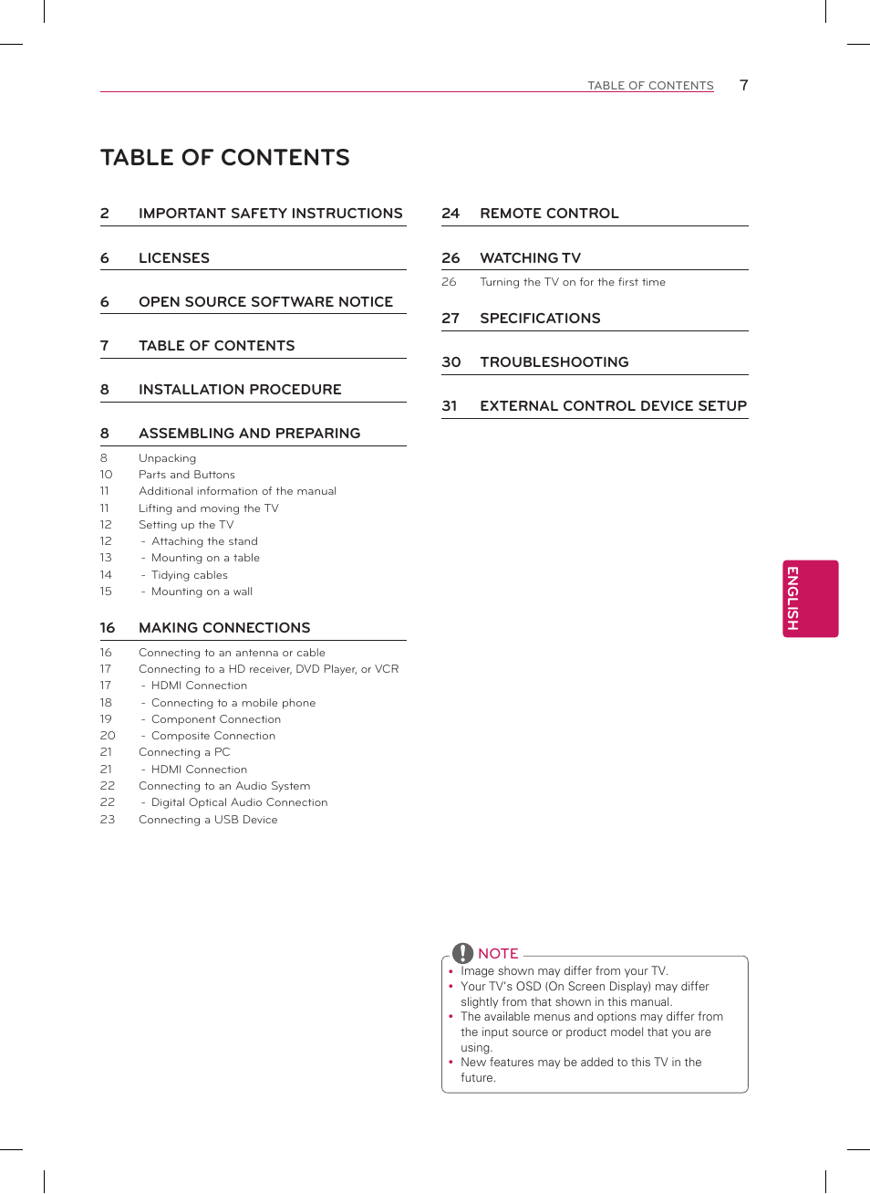LG 50LN5400 User Manual | Page 7 / 48