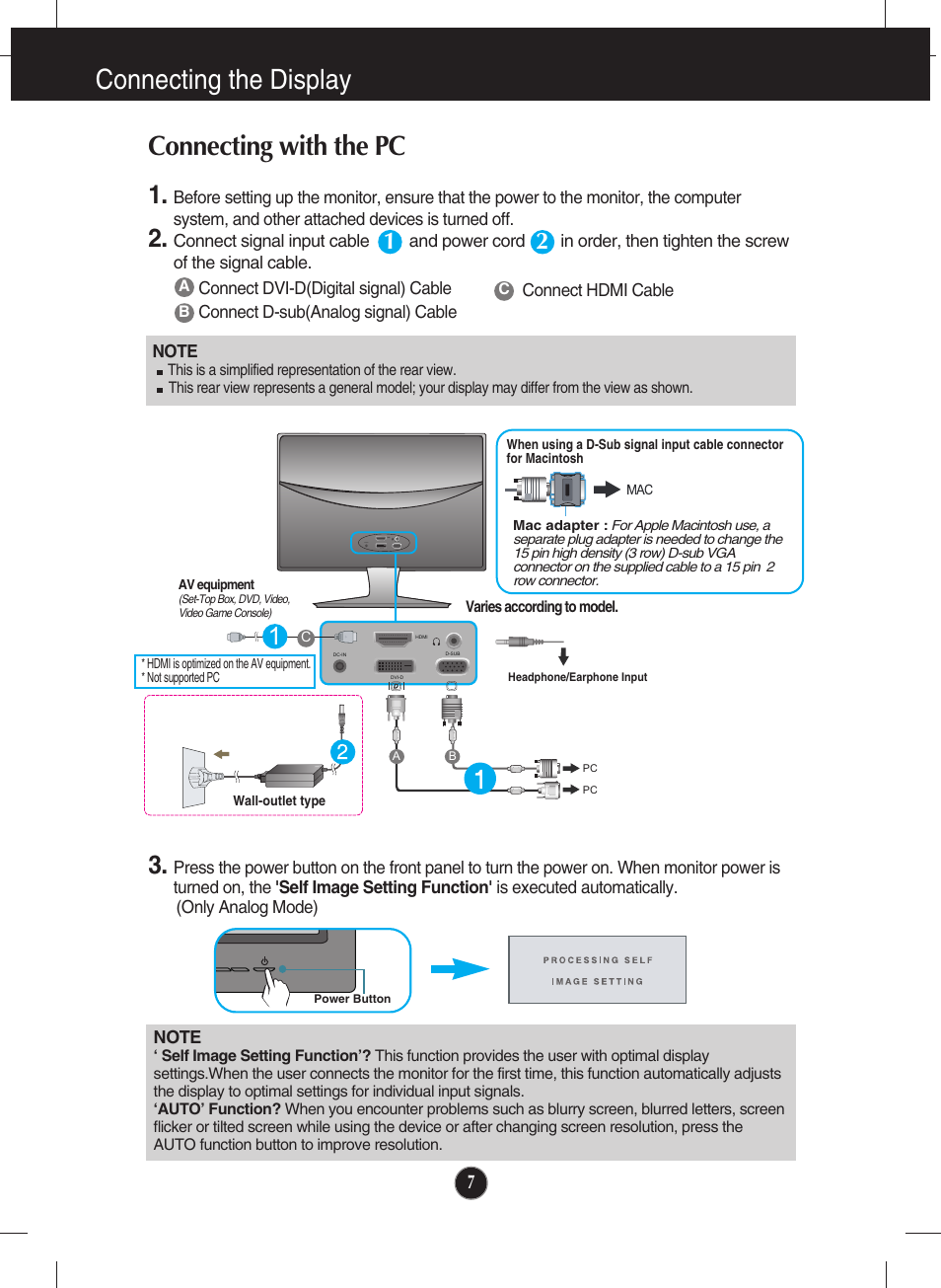 Connecting with the pc, Connecting the display | LG E2340V-PN User Manual | Page 8 / 28