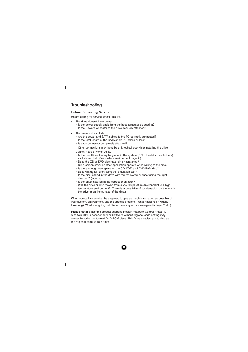 Troubleshooting | LG GH20NS15 User Manual | Page 11 / 13