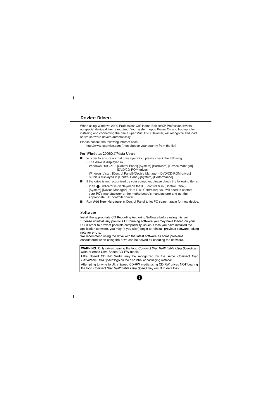Device drivers | LG GH20NS15 User Manual | Page 9 / 13