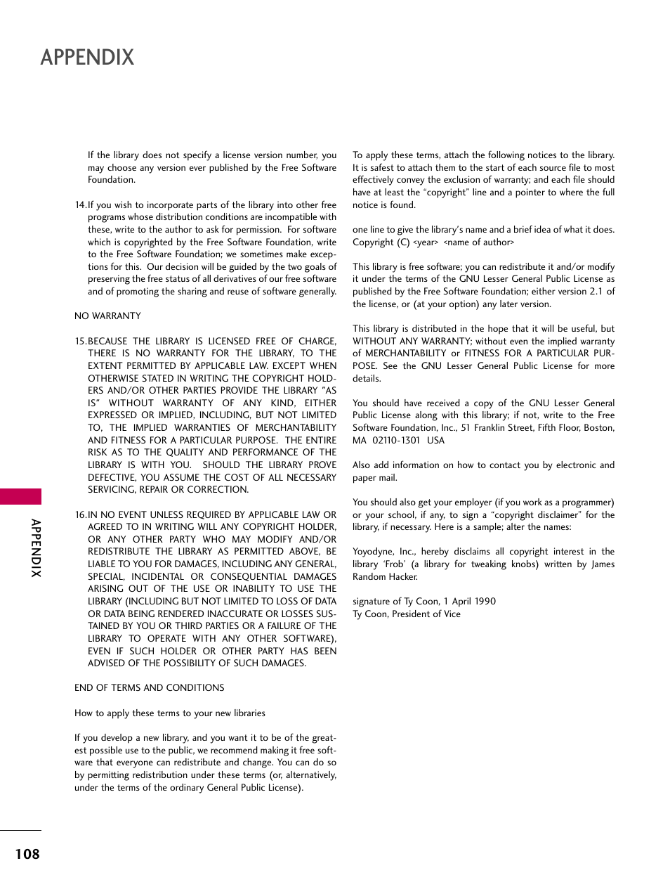 Appendix | LG 22LG30-UA User Manual | Page 110 / 116