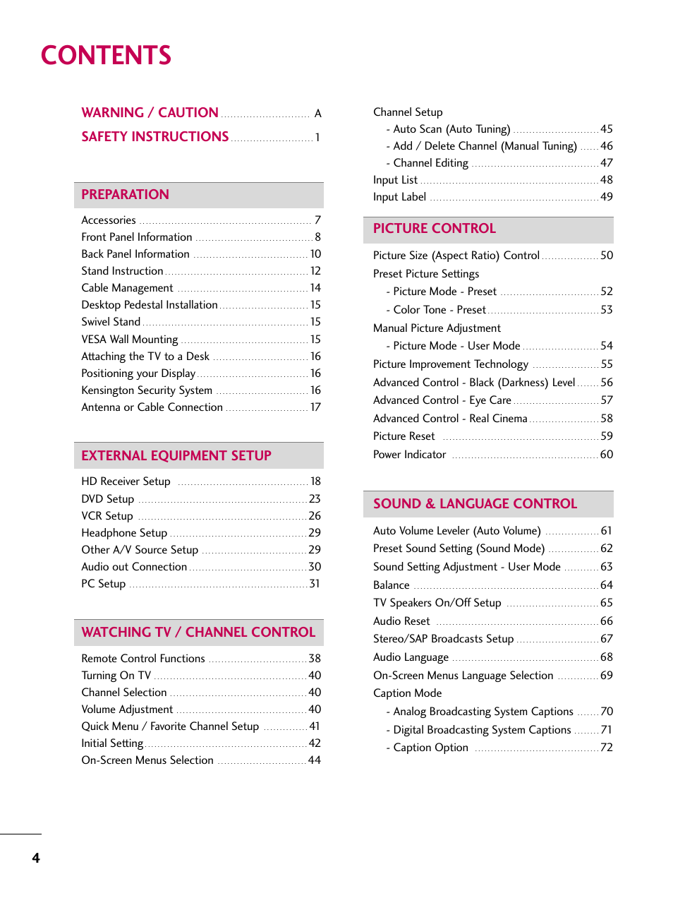 LG 22LG30-UA User Manual | Page 6 / 116