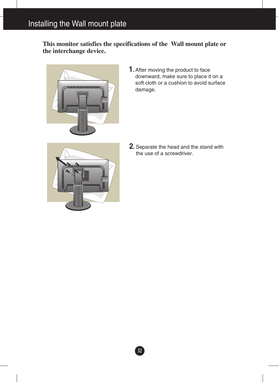 Installing the wall mount plate | LG E2411PB-BN User Manual | Page 34 / 36