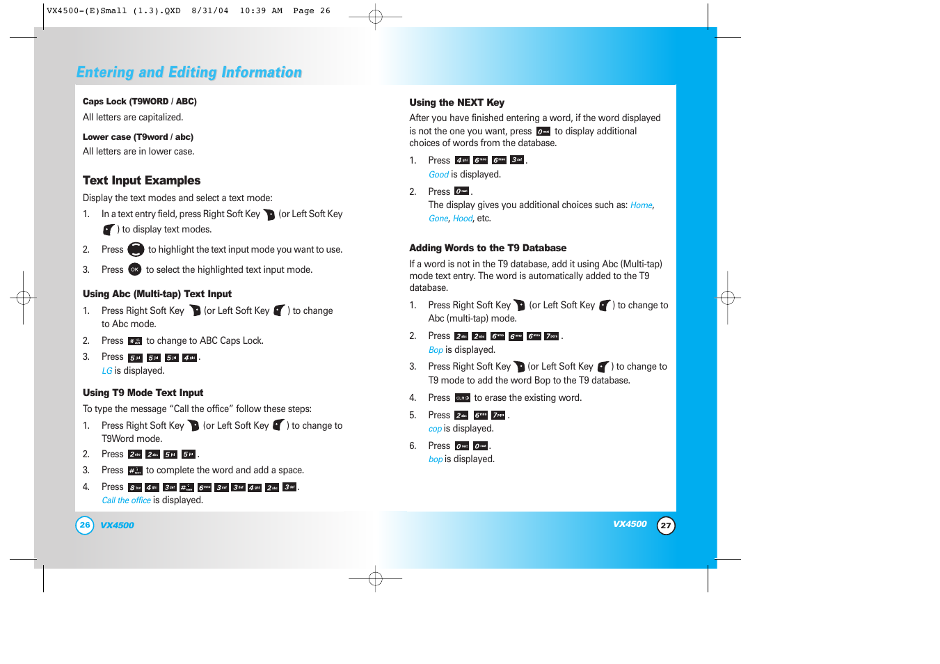 Entering and editing infor, Entering and editing infor mation mation | LG LGVX4500 User Manual | Page 15 / 71