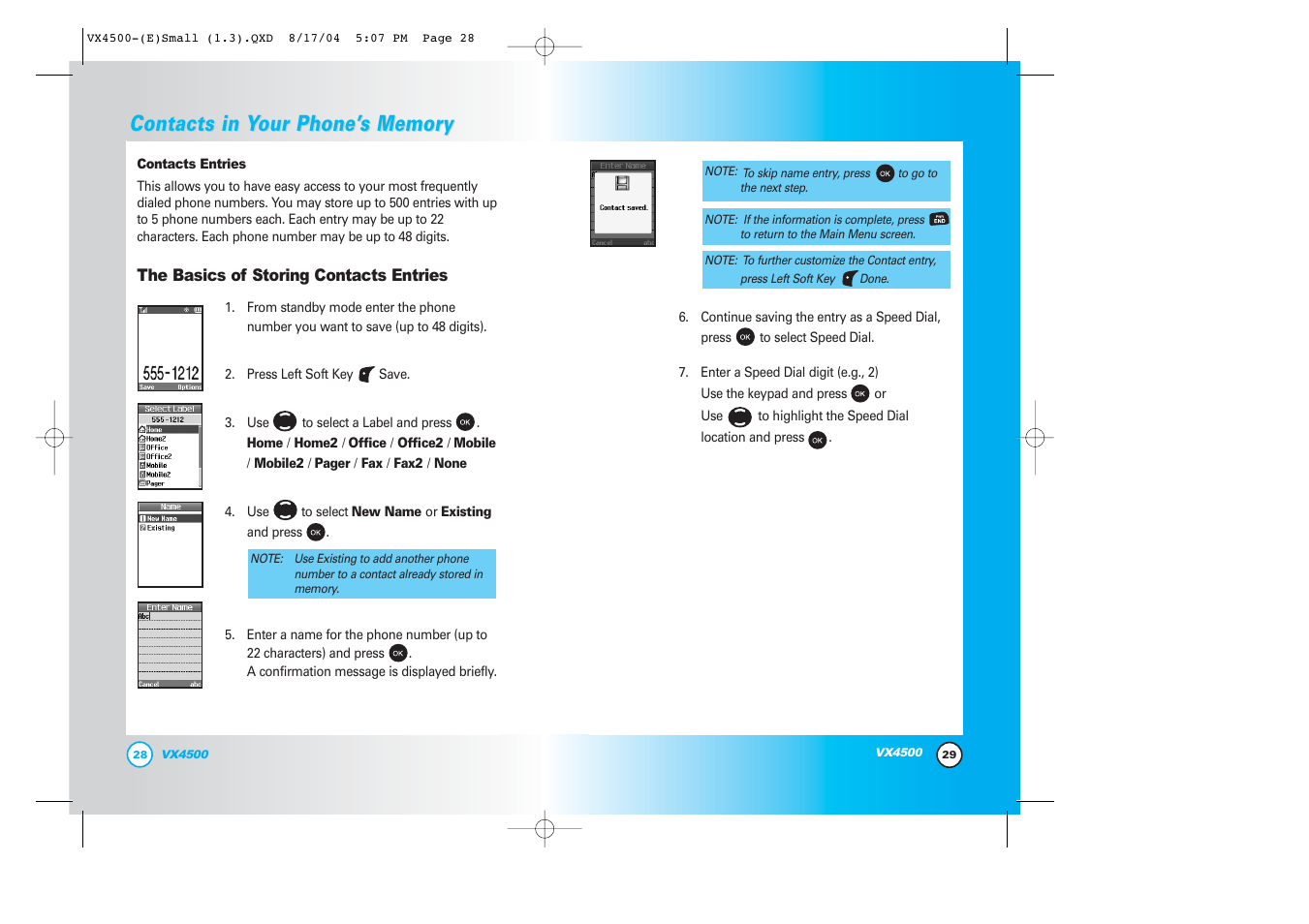 Contacts in y | LG LGVX4500 User Manual | Page 16 / 71