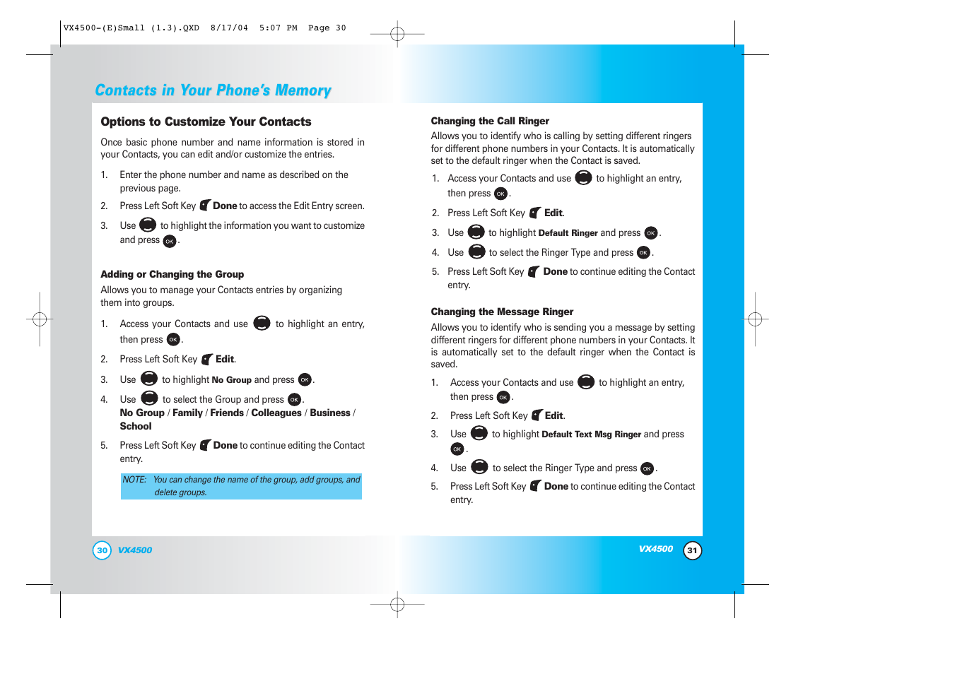 Contacts in y | LG LGVX4500 User Manual | Page 17 / 71