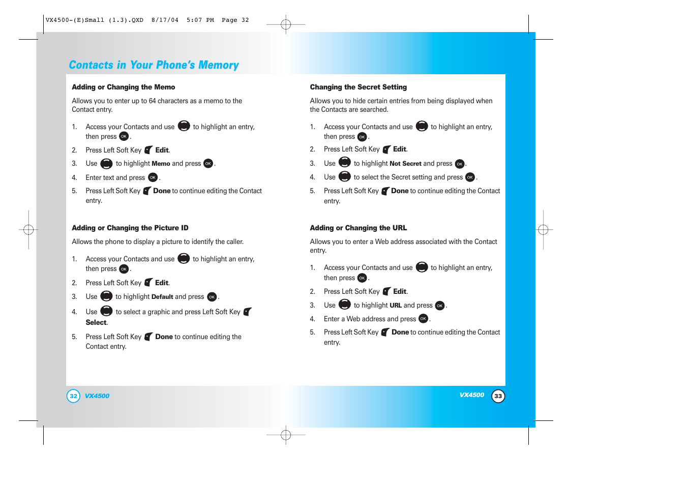 Contacts in y | LG LGVX4500 User Manual | Page 18 / 71