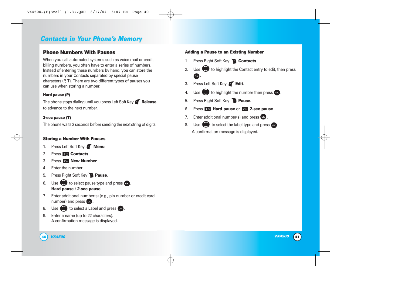 Contacts in y | LG LGVX4500 User Manual | Page 22 / 71