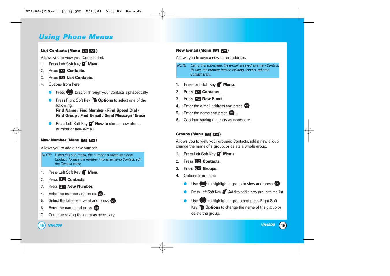 Using phone menus | LG LGVX4500 User Manual | Page 26 / 71