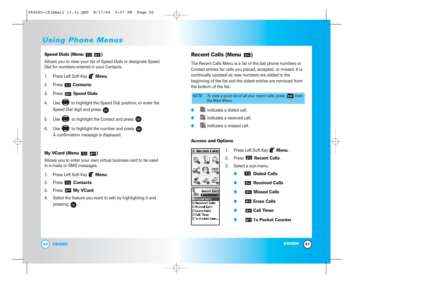 Using phone menus | LG LGVX4500 User Manual | Page 27 / 71