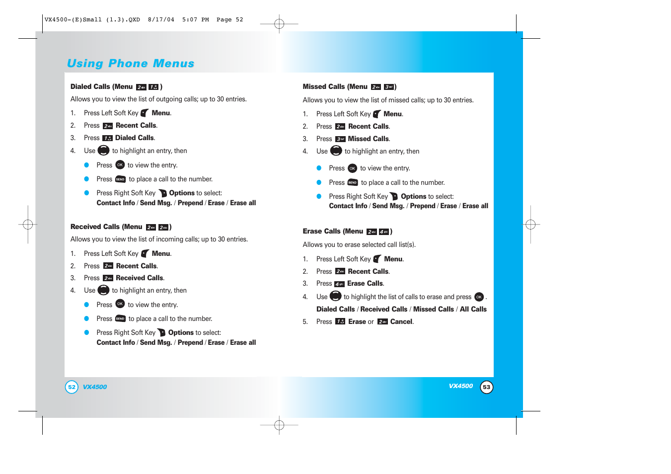 Using phone menus | LG LGVX4500 User Manual | Page 28 / 71