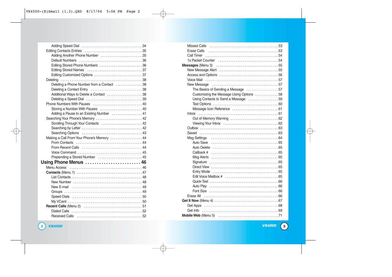 LG LGVX4500 User Manual | Page 3 / 71