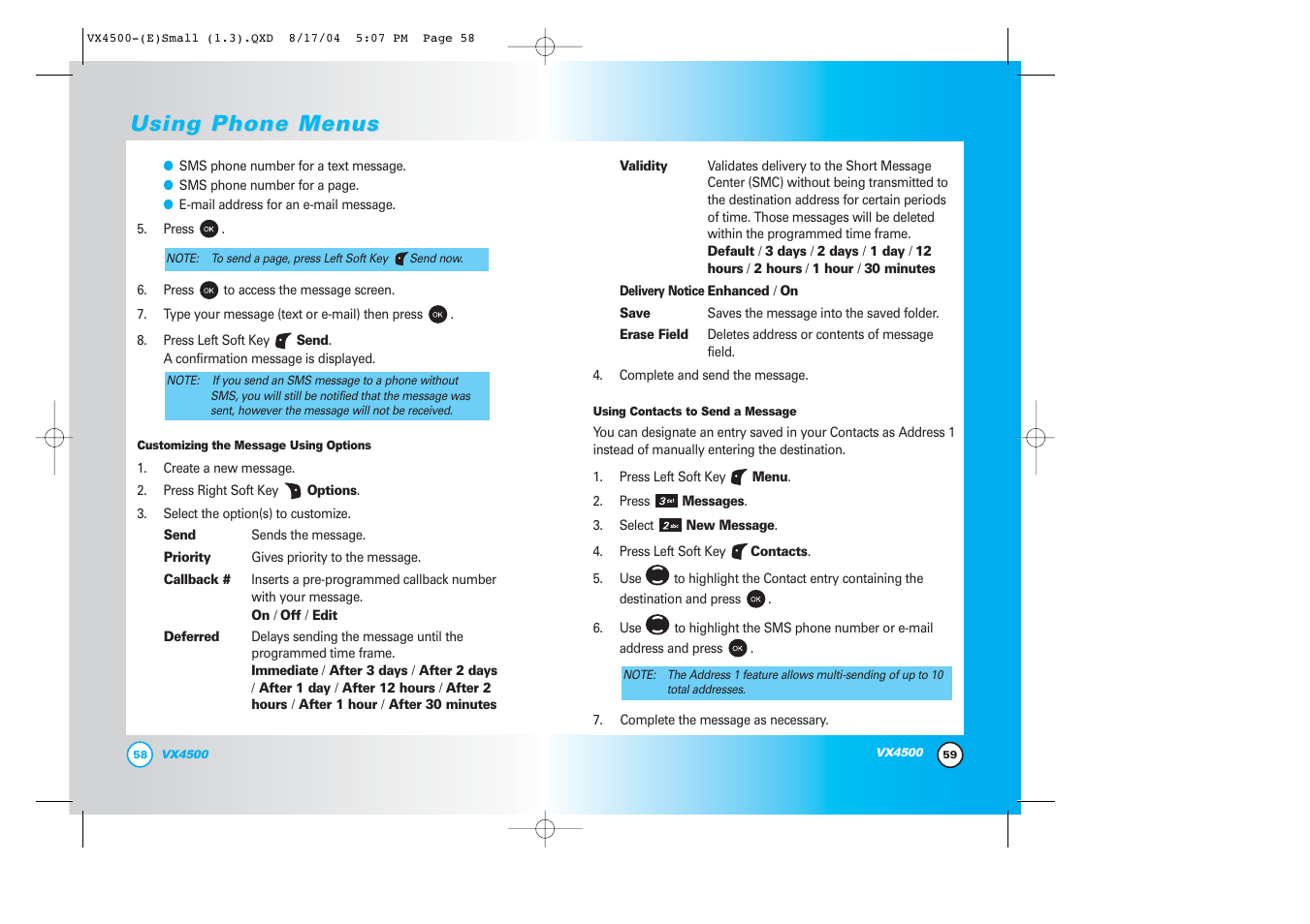 Using phone menus | LG LGVX4500 User Manual | Page 31 / 71