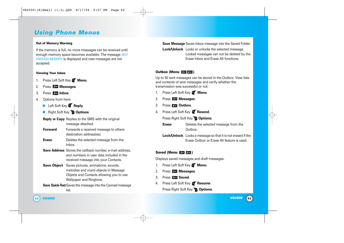 Using phone menus | LG LGVX4500 User Manual | Page 33 / 71