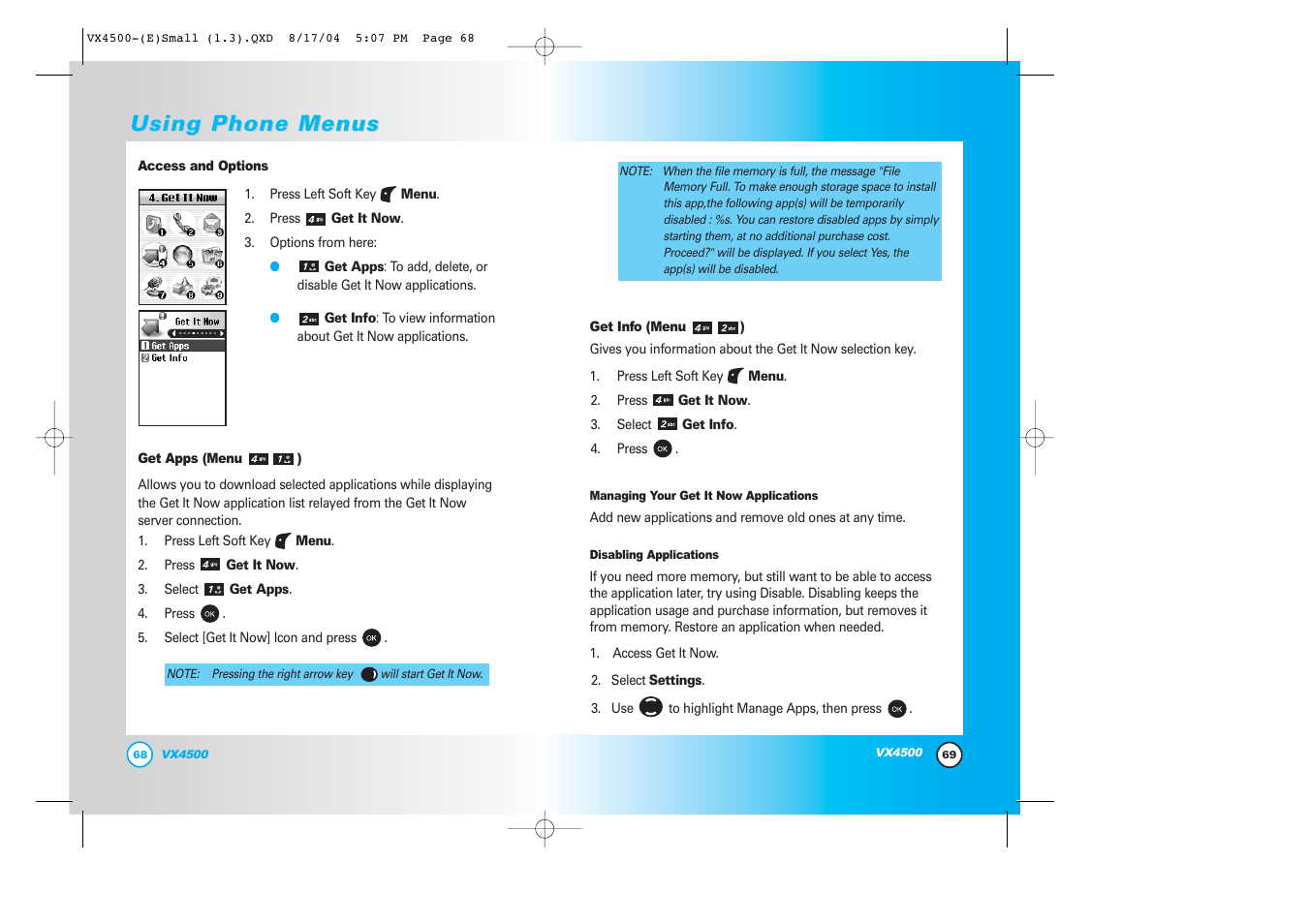 Using phone menus | LG LGVX4500 User Manual | Page 36 / 71