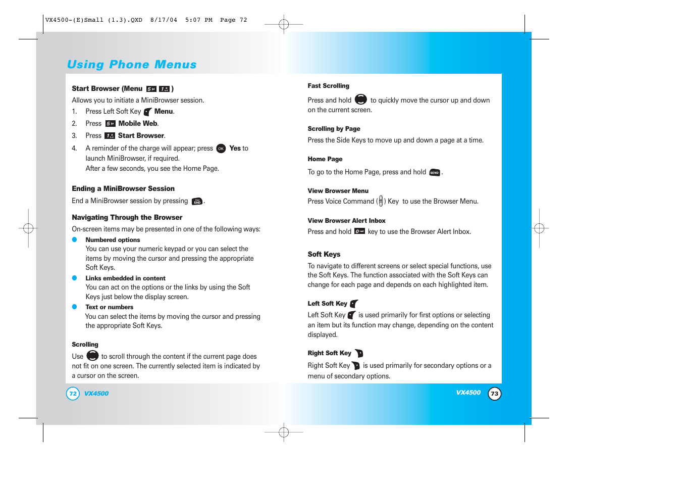 Using phone menus | LG LGVX4500 User Manual | Page 38 / 71