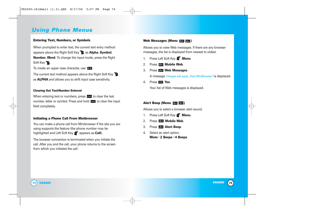 Using phone menus | LG LGVX4500 User Manual | Page 39 / 71