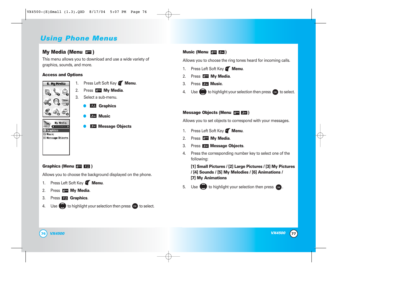 Using phone menus | LG LGVX4500 User Manual | Page 40 / 71