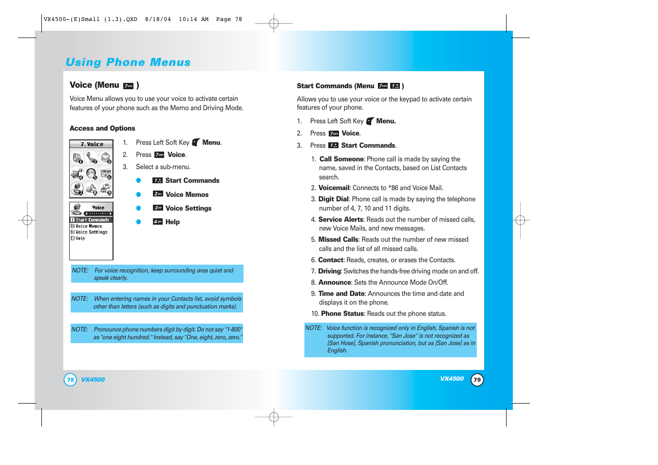 Using phone menus | LG LGVX4500 User Manual | Page 41 / 71