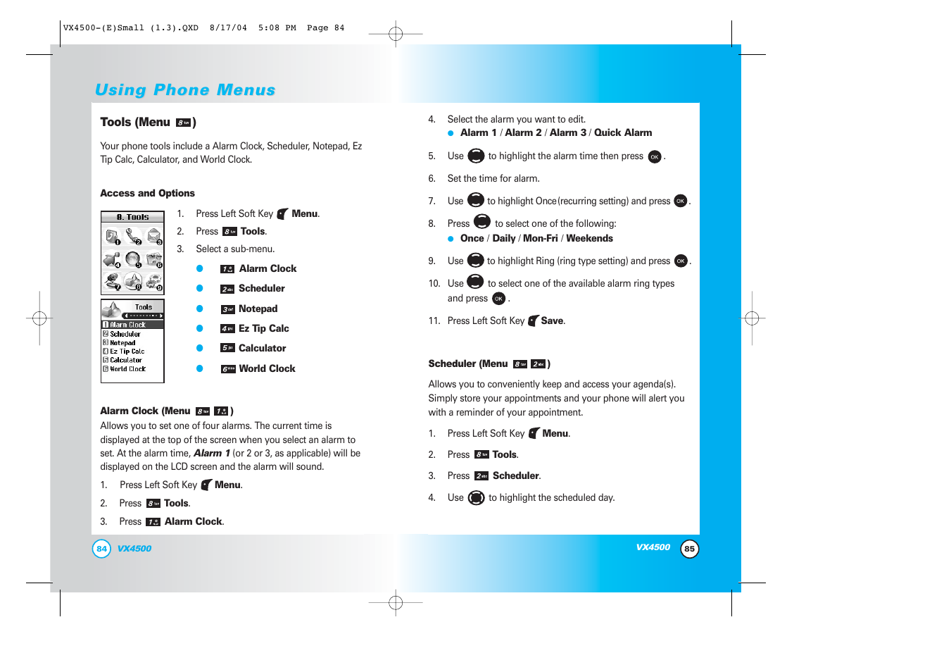 Using phone menus | LG LGVX4500 User Manual | Page 44 / 71