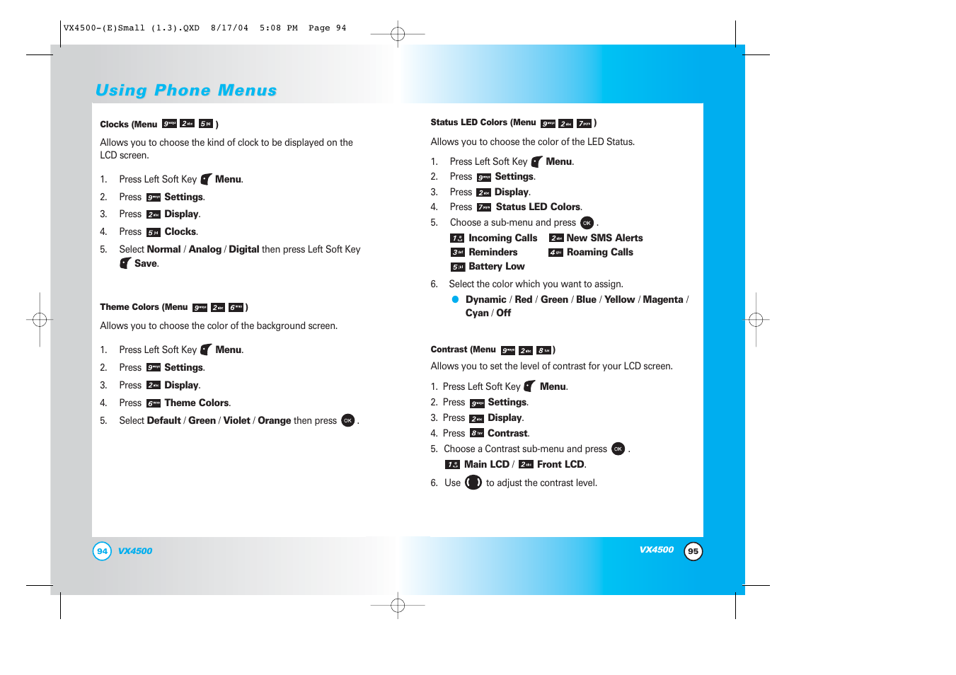 Using phone menus | LG LGVX4500 User Manual | Page 49 / 71