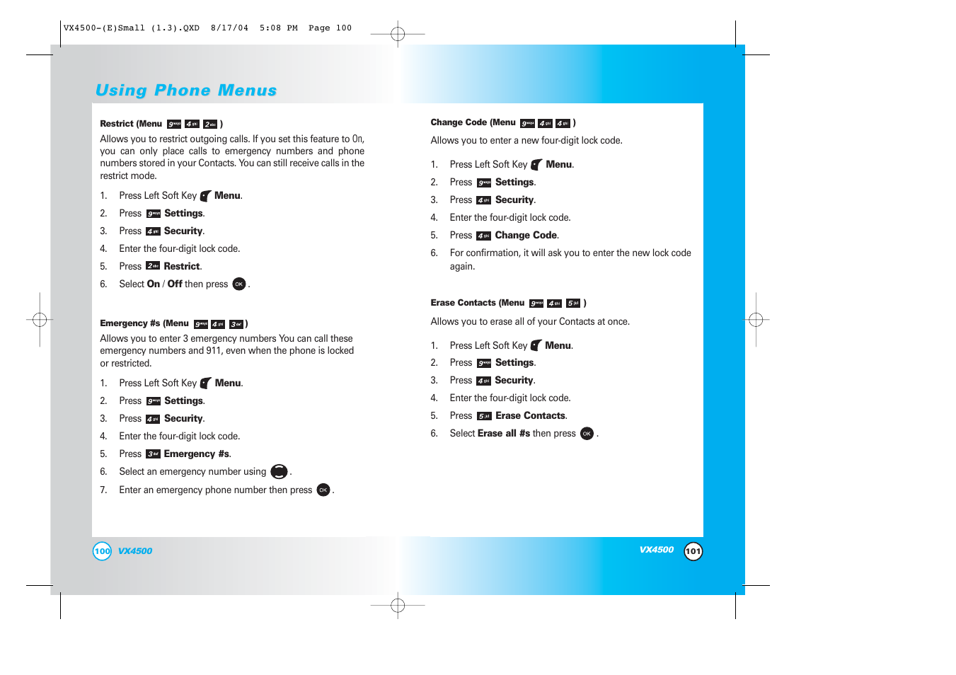 Using phone menus | LG LGVX4500 User Manual | Page 52 / 71