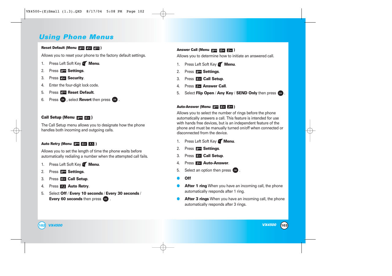 Using phone menus | LG LGVX4500 User Manual | Page 53 / 71