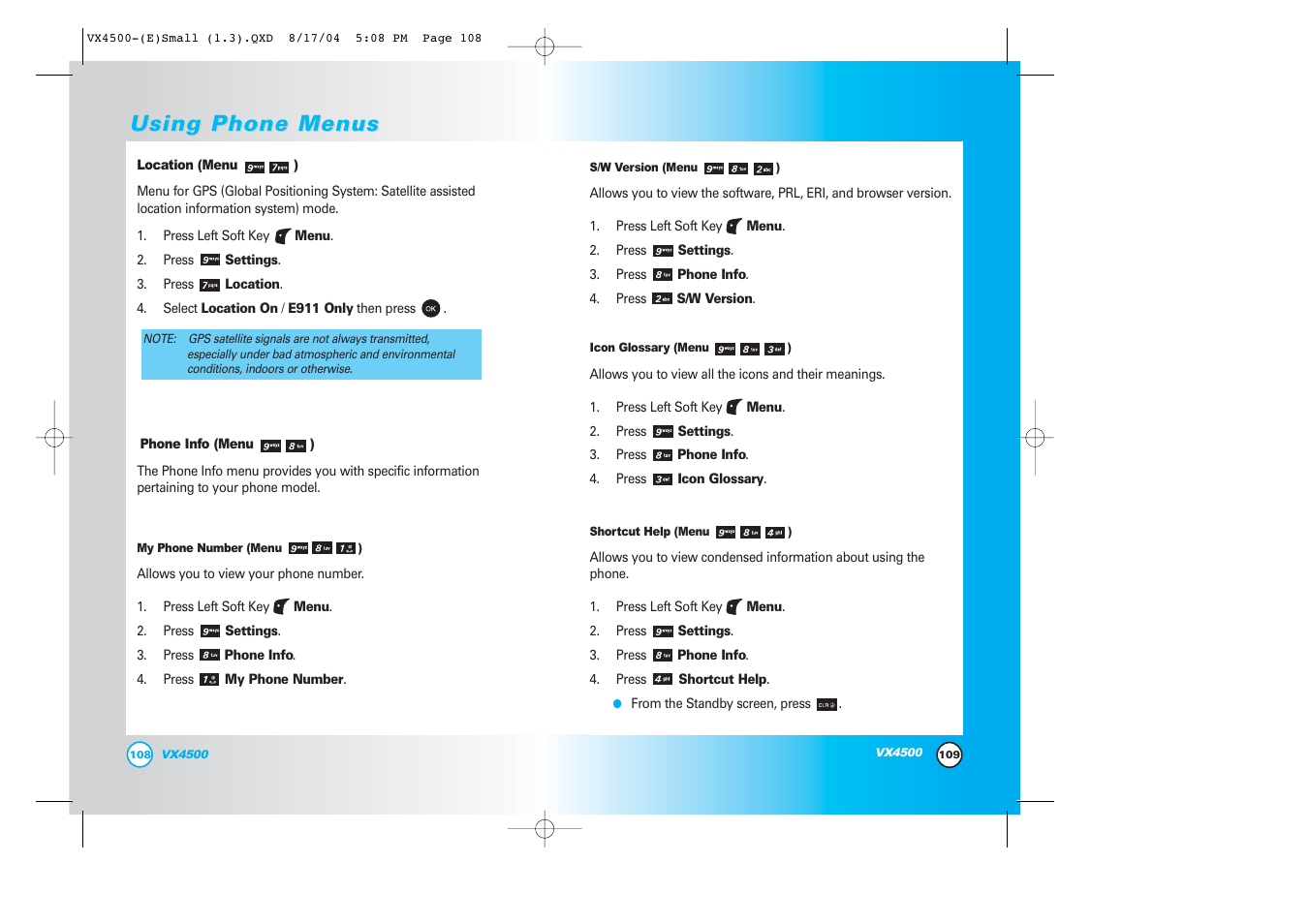 Using phone menus | LG LGVX4500 User Manual | Page 56 / 71