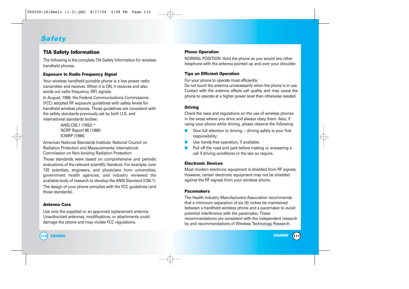 Safety | LG LGVX4500 User Manual | Page 57 / 71