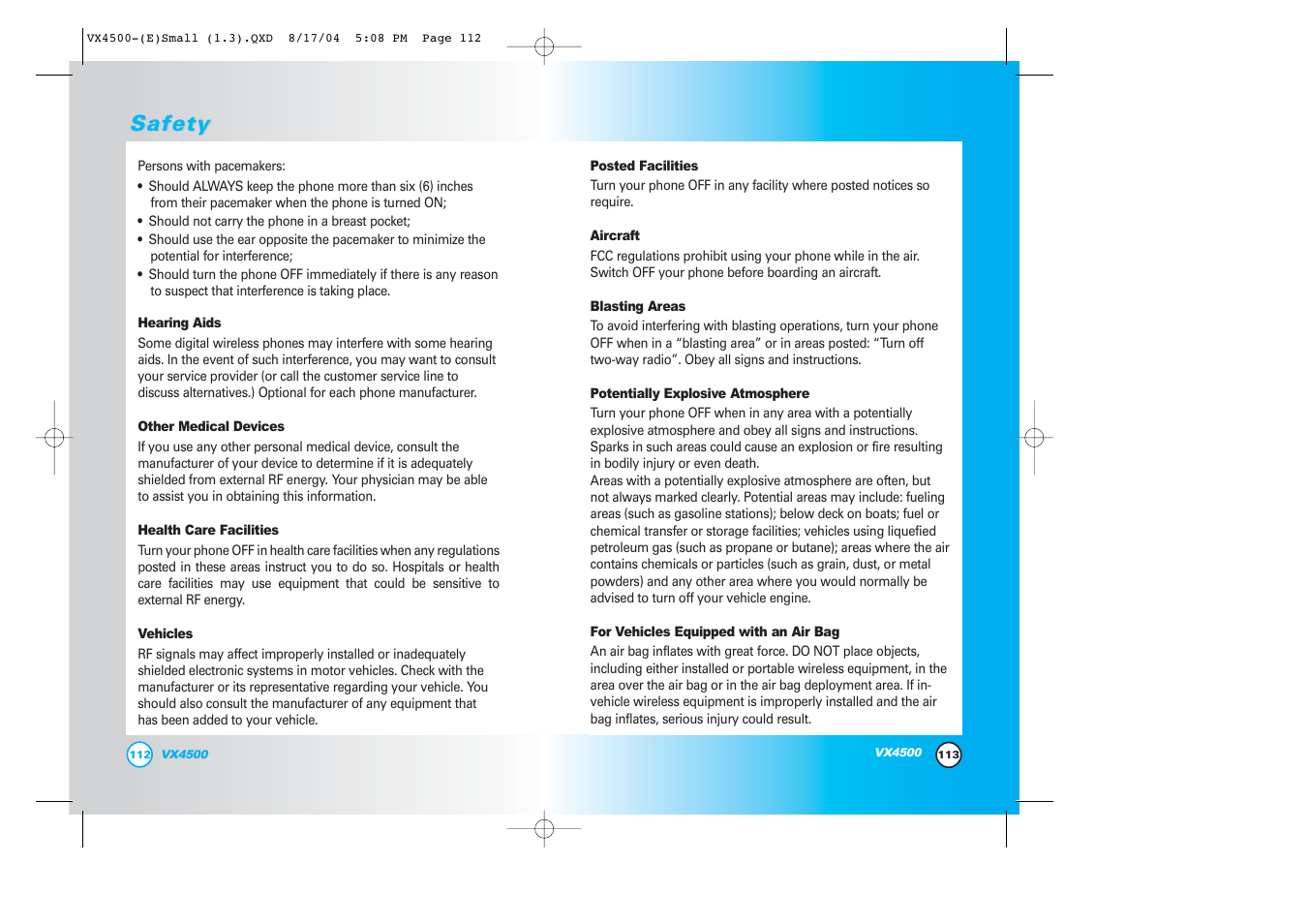 Safety | LG LGVX4500 User Manual | Page 58 / 71