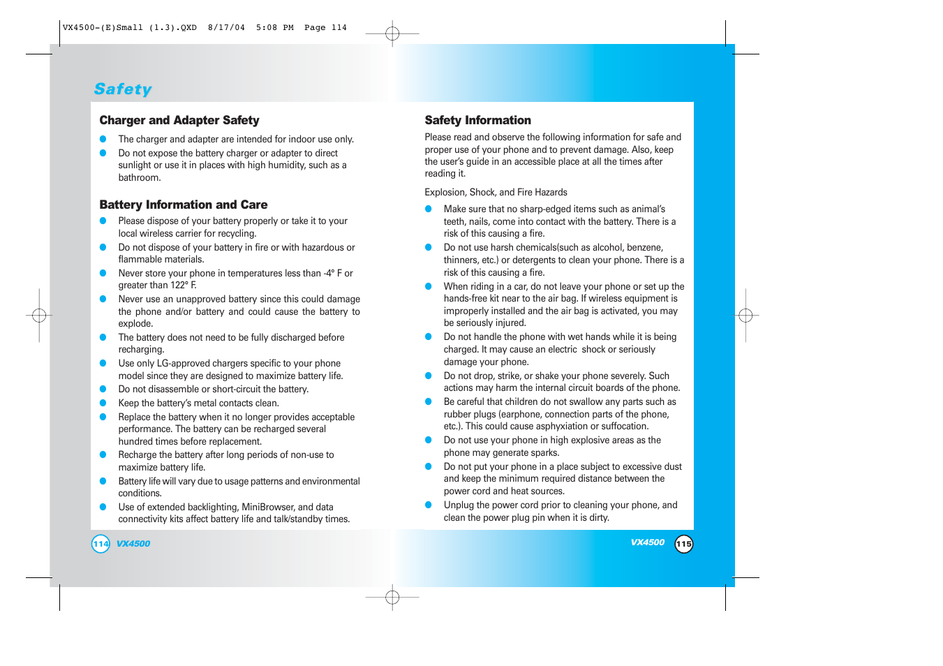 Safety | LG LGVX4500 User Manual | Page 59 / 71