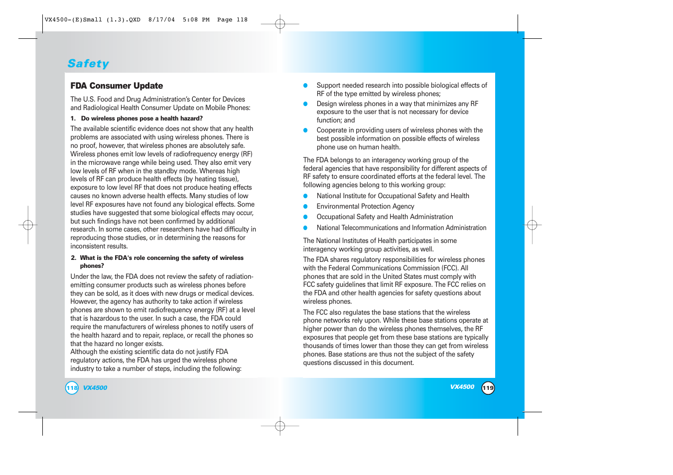 Safety | LG LGVX4500 User Manual | Page 61 / 71