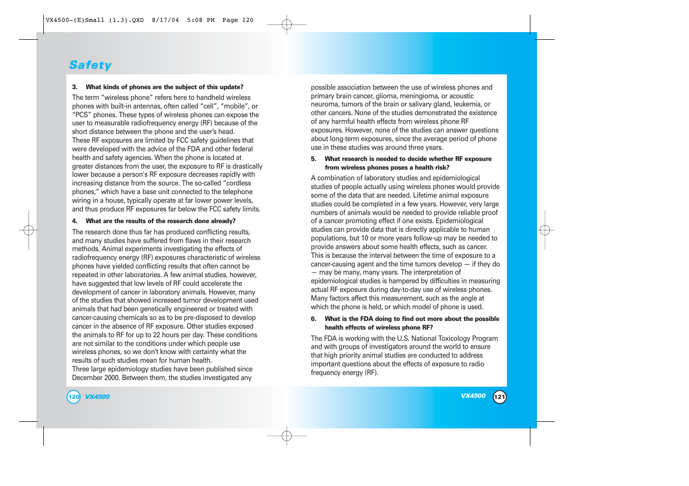 Safety | LG LGVX4500 User Manual | Page 62 / 71